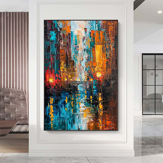 Original creation City Hand painted Oil Painting Canvas Wall Art For Home Living Room Unframed/Rolled #003