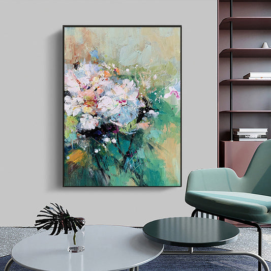 Abstract Art Colorful White Flowesr Canvas Painting Cuadros Posters Wall Art Picture For Living Room Home,31inx47in,No Frame
