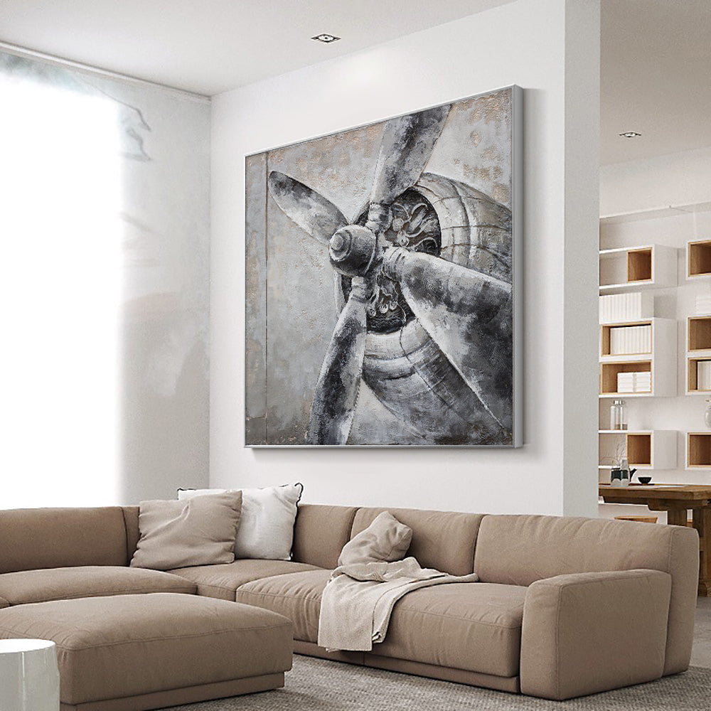 Abstract Gray Plane Oil Painting  Hand Painted On Canvas Modern New Decorative Handmade Wall Art,31inx31in,No Frame