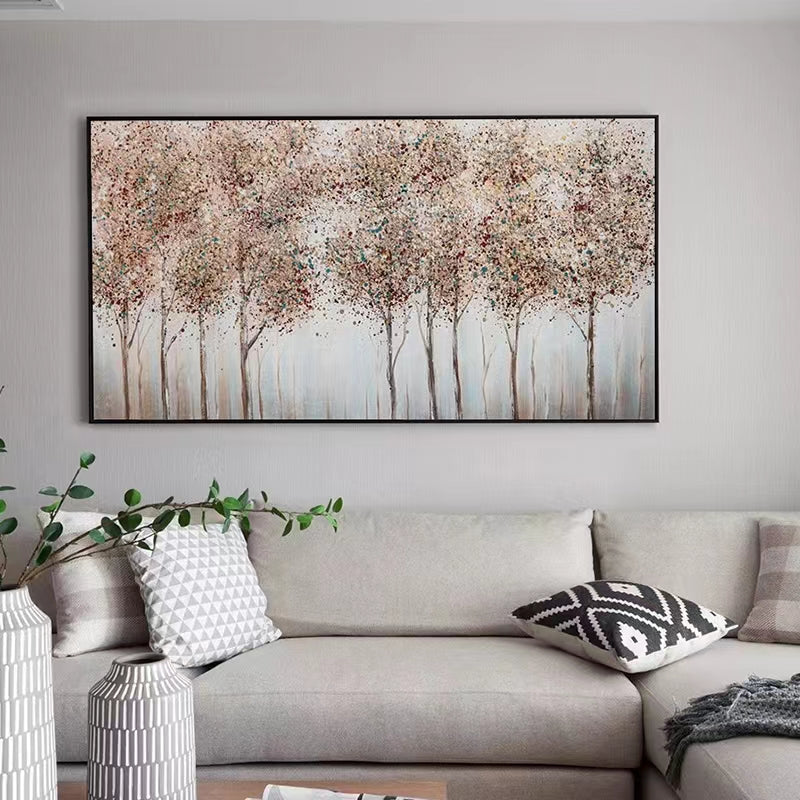 Handpainted Oil Painting Fortune Tree Abstract Decorative Painting Sofa Background Wall Painting Bedroom Bedside Canvas Painting,27inx54in,No Frame