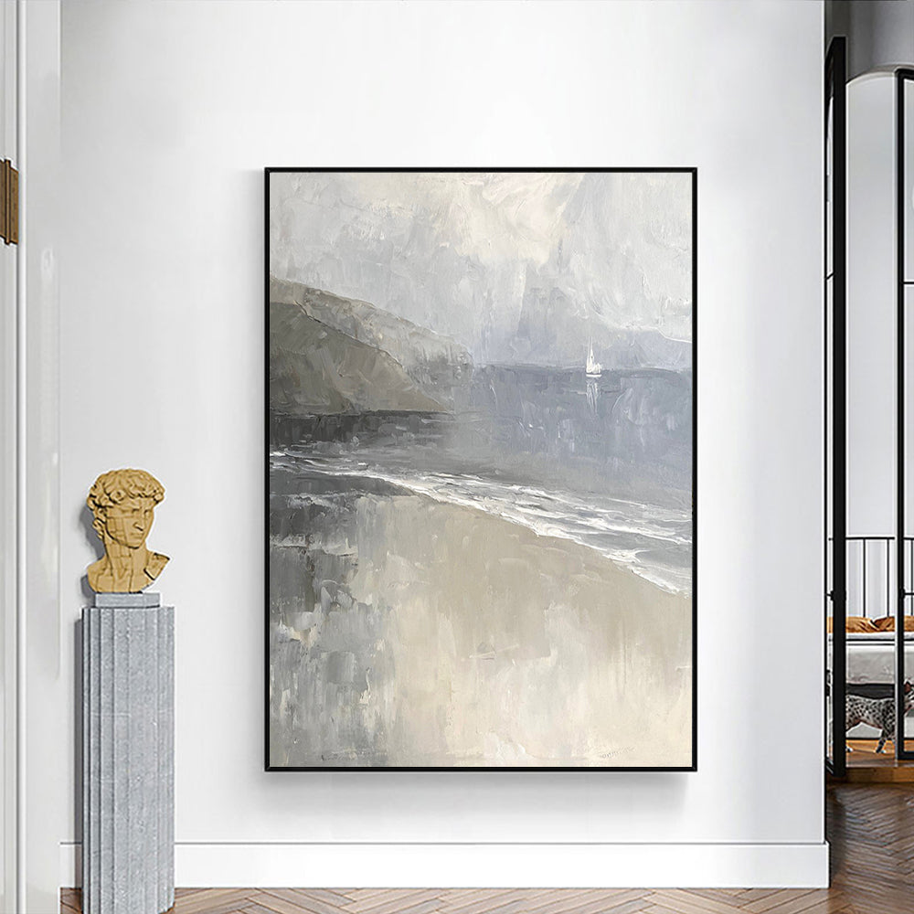 Handmade Abstract Landscape Oil Painting Seascape Modern Wall Art On Canvas Thick Textured For Living Room ,31inx47in,No Frame