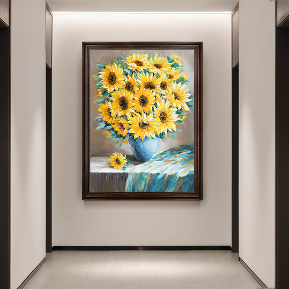 Hand Painted Abstract Sunflowers Oil Painting Modern Landscape Canvas Painting Wall Art For Living Room,31inx47in,No Frame