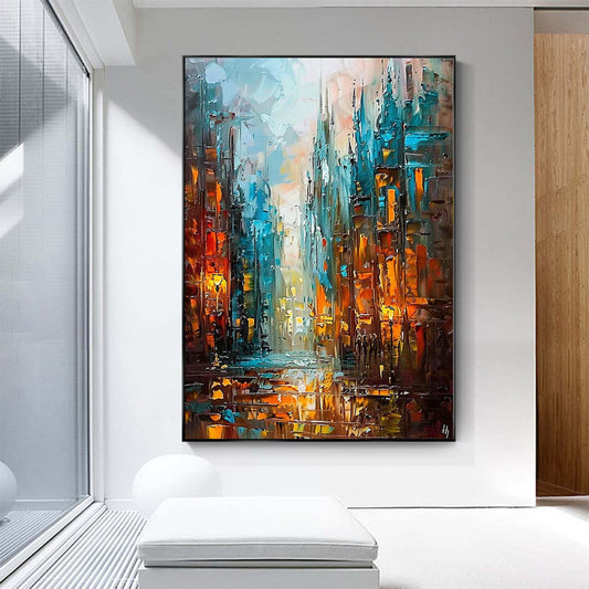 Original creation City Hand painted Oil Painting Canvas Wall Art For Home Living Room Unframed/Rolled #017