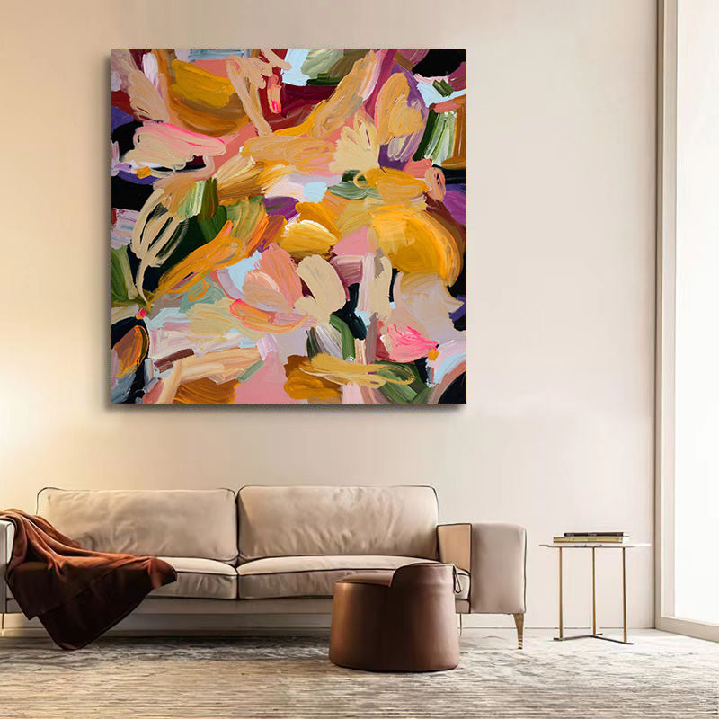 Modern Abstract Hand painted Oil Painting Large Living Room Sofa Background Wall Decorative Painting Corridor Hanging,31inx31in,No Frame