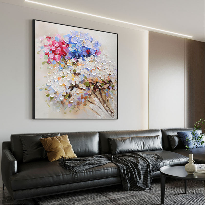 Hand painted Color Flowers Living Room Bedroom Decoration Painting Abstract Mural Canvas Painting,31inx31in,No Frame