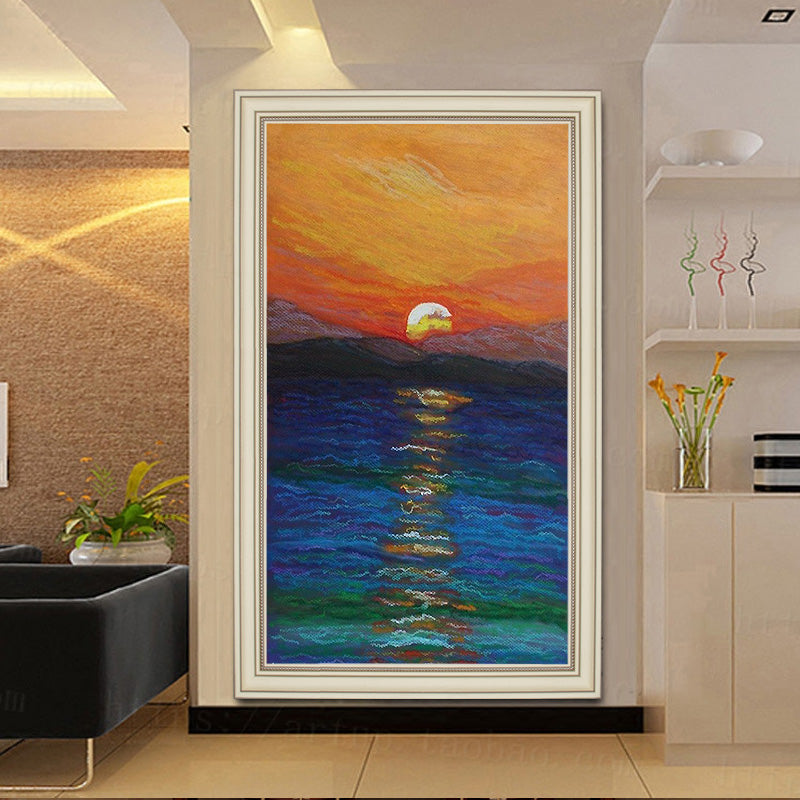 Hand-painted Oil Painting Sunrise Large Living Room Decorative Painting Paintings Continental Entrance Of The Rising Sun Custom27inx54in,No Frame