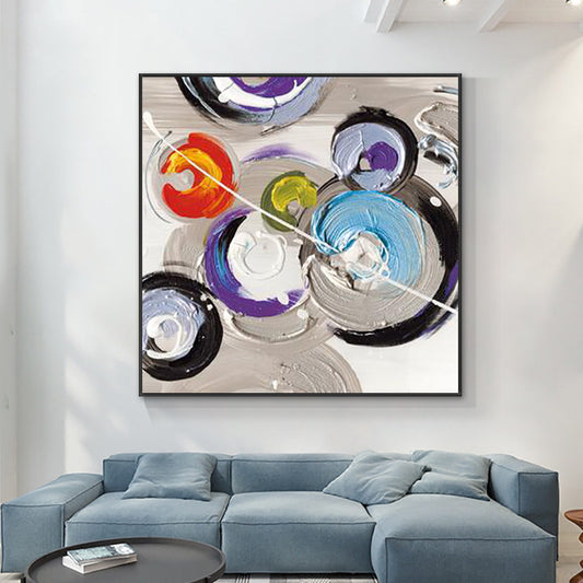 Abstract  Handmade Textured Circles Oil Painting Modern Canvas Art Decorative Thick Knife Paintings For Home,31inx31in,No Frame