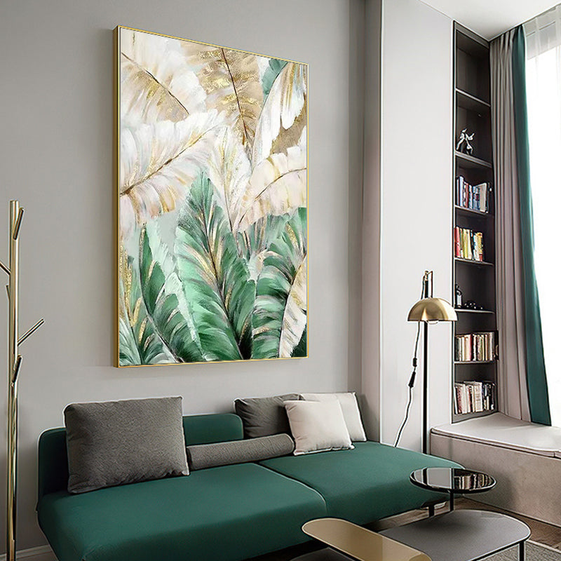 Hand painted Oil Painting American Light Luxury Decorative Painting Green Plant Hanging Painting Banana Leaf Large,31inx47in,No Frame