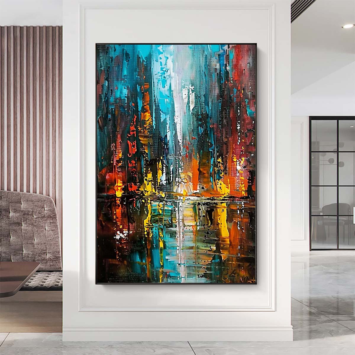 Original creation City Hand painted Oil Painting Canvas Wall Art For Home Living Room Unframed/Rolled #007