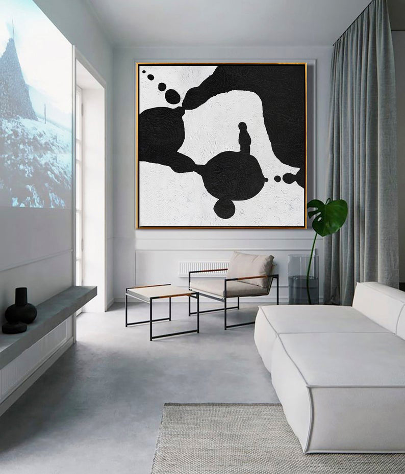 OversizedAbstractPaintingOnCanvasAbstractArtCanvasPaintingMinimalistArtBlackWhitePaintingLargeWall  31in,No Frame