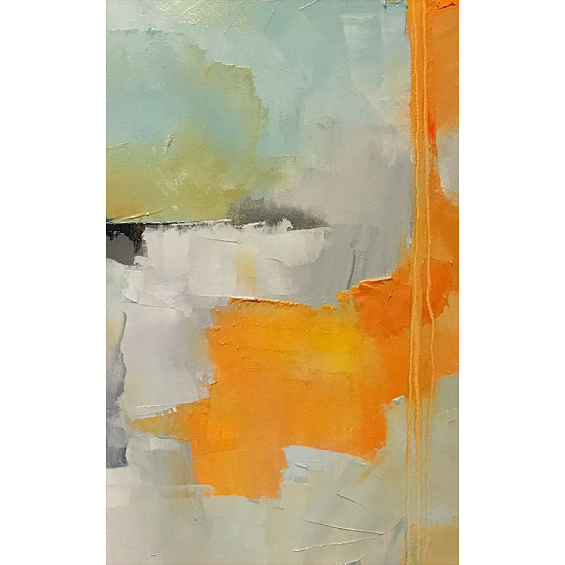 Orange Handmade Abstract Painting Canvas Art Textured Palette Knife Modern Wall Painting Hotel Restaurant Room Decor27inx54in,No Frame