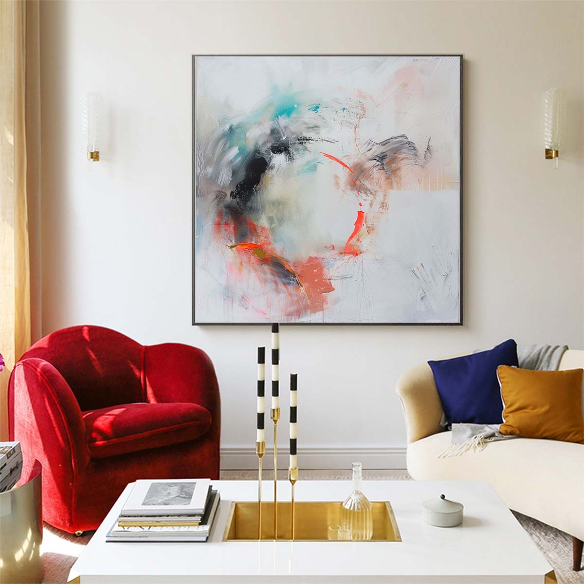 Abstract Handmade Oil Painting Modern Minimalist Home Living Room Decoration Painting,31inx31in,No Frame