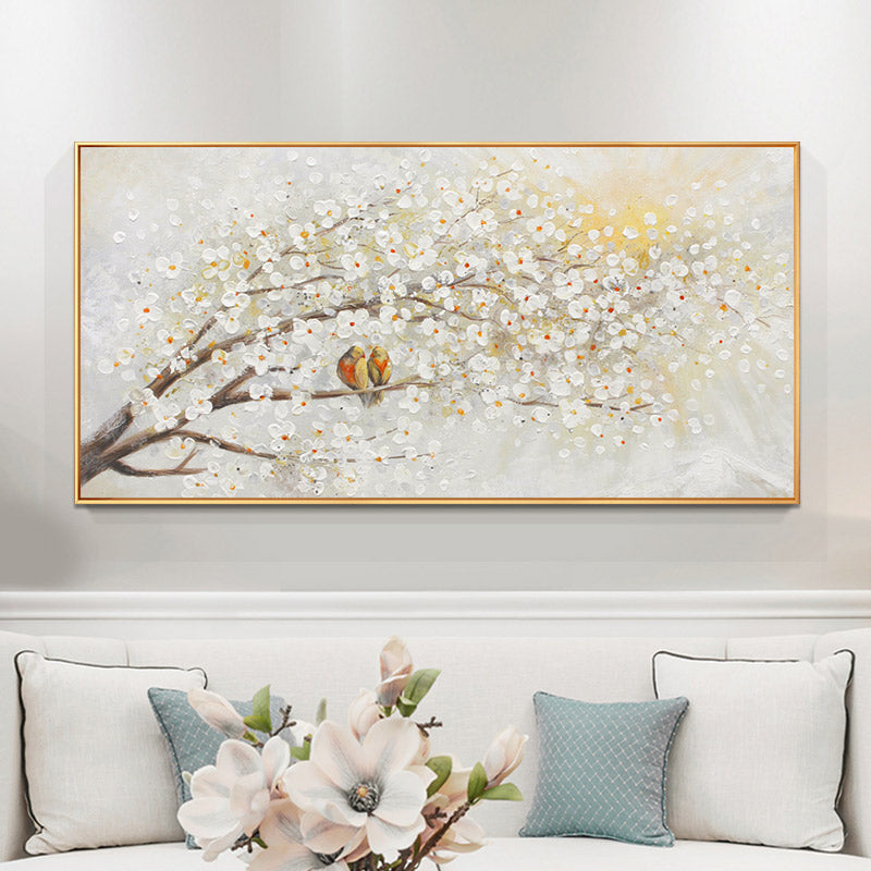 Hand-painted Living Room Wall Picture Light Luxury Hi Horizontal Version Of The Branches On The Entrance Wall Painting Birds And27inx54in,No Frame