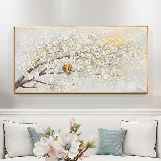 Hand-painted Living Room Wall Picture Light Luxury Hi Horizontal Version Of The Branches On The Entrance Wall Painting Birds And27inx54in,No Frame