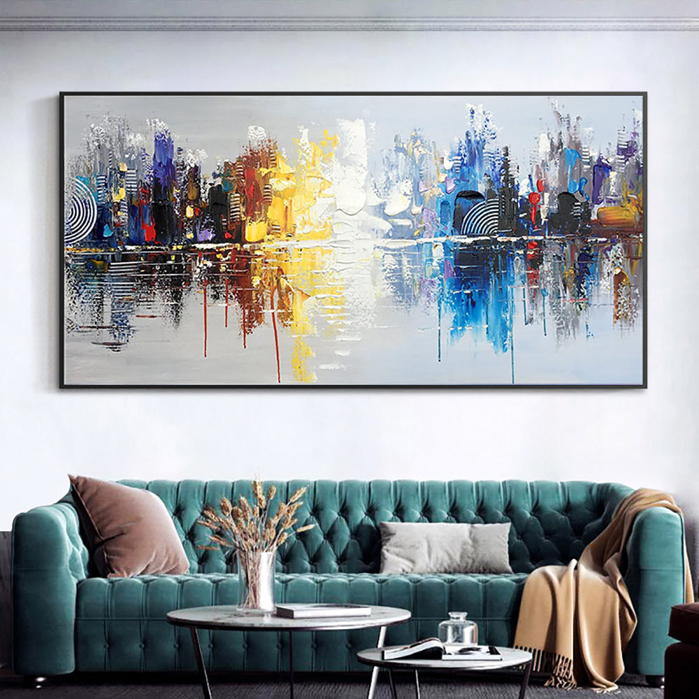Modern Wall Art Paintings Hand Painted Abstract Cityscape Oil Painting On Canvas Handmade Abstarct Paintings Home,27inx54in,No Frame