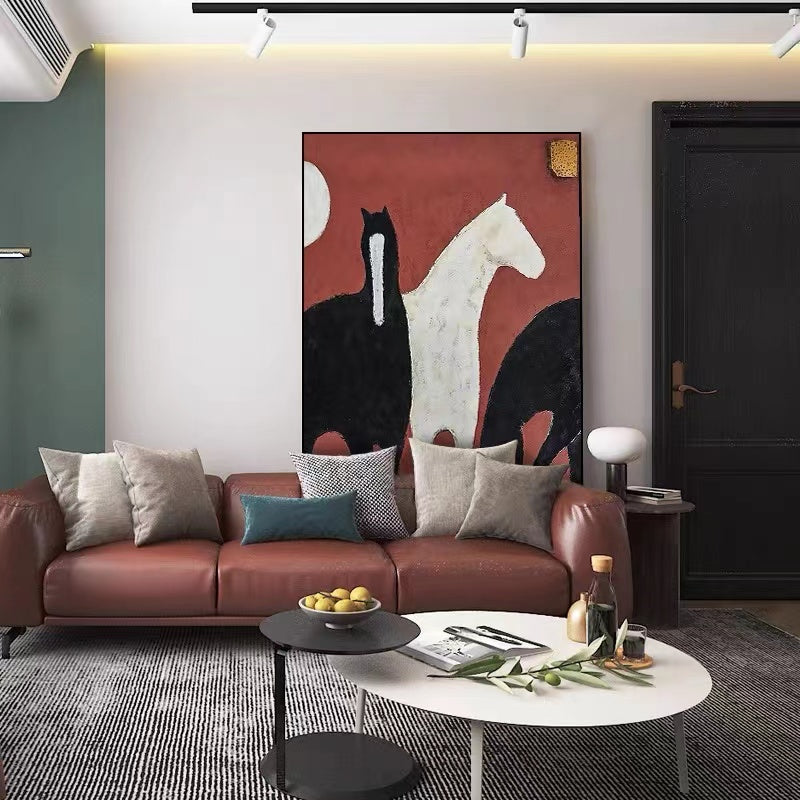 Handmade Animal Horse Oil Painting Modern Wall Art On Canvas Hanging Mural Living Room Picture Artwork,31inx47in,No Frame