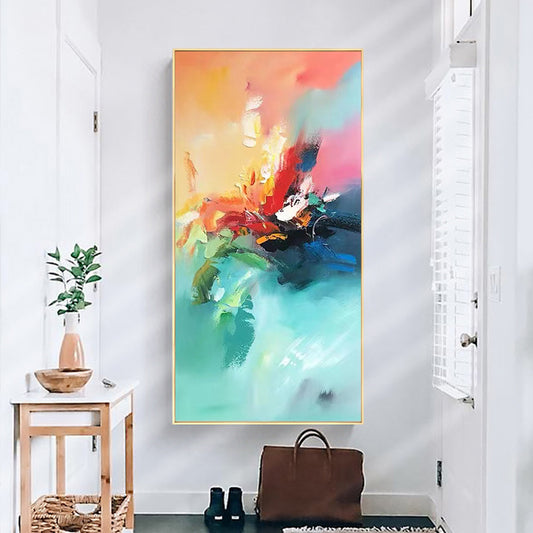 Pure Hand painted Modern Abstract Color Vertical Aisle Corridor Living Room Bedroom Decoration Painting Simple Style,27inx54in,No Frame