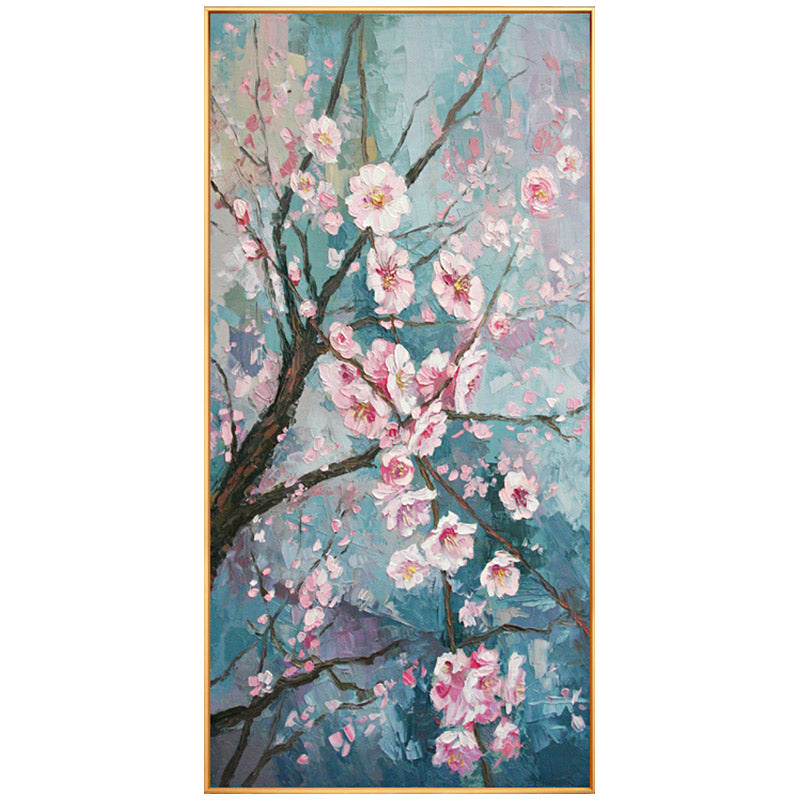 New Chinese Peach hand-painted Oil Paintings Entrance Vertical Version Tearoom Study Single Living Room Restaurant Decorative Pa27inx54in,No Frame