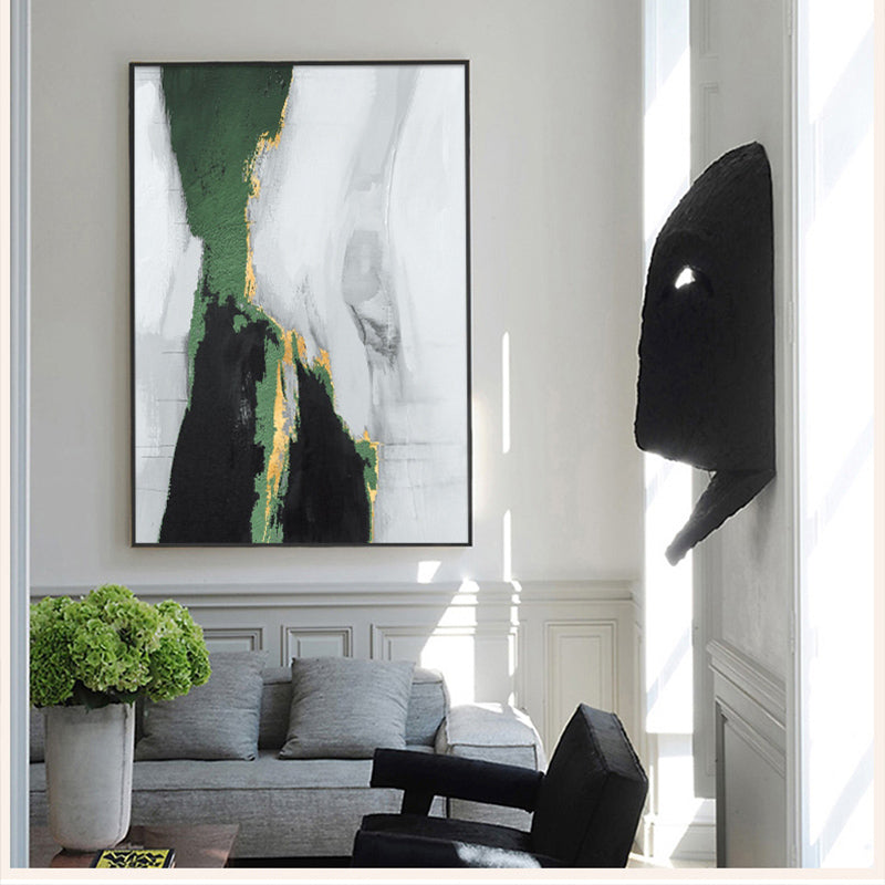 Modern Abstract Gold foil lines Green Canvas Art Paintings For Living Room Bedroom Posters And Prints,31inx47in,No Frame