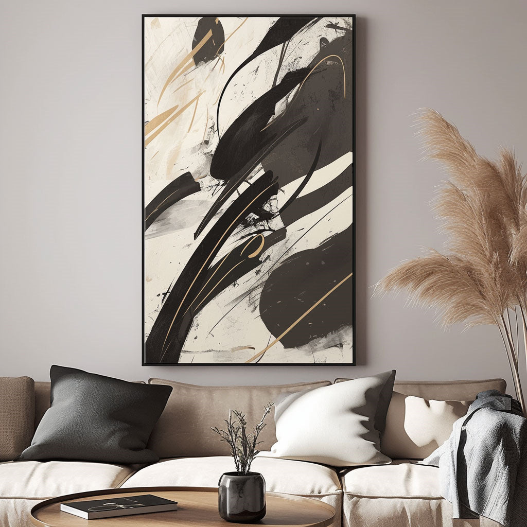 Handpainted Abstract Wall Art Painting Decorative Painting Aisle Corridor Mural Mooring Hanging Painting black 31inx47in,No Frame