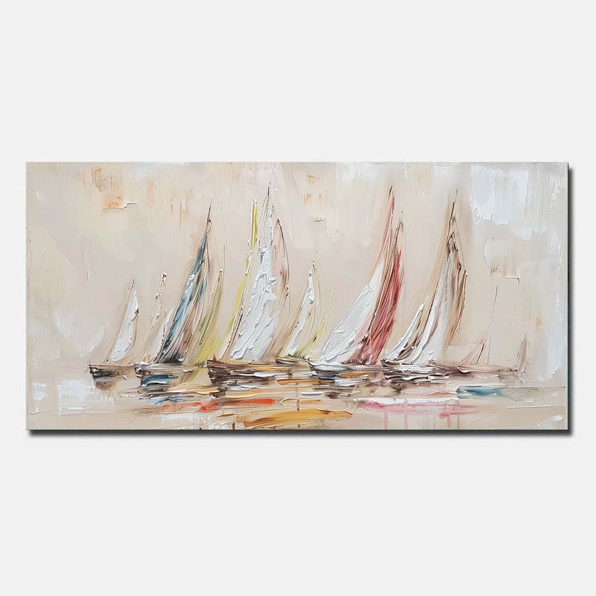Hand Painted Oil Painting On Canvas Sailing boat Red Abstract Wall Art Unframed/Rolled