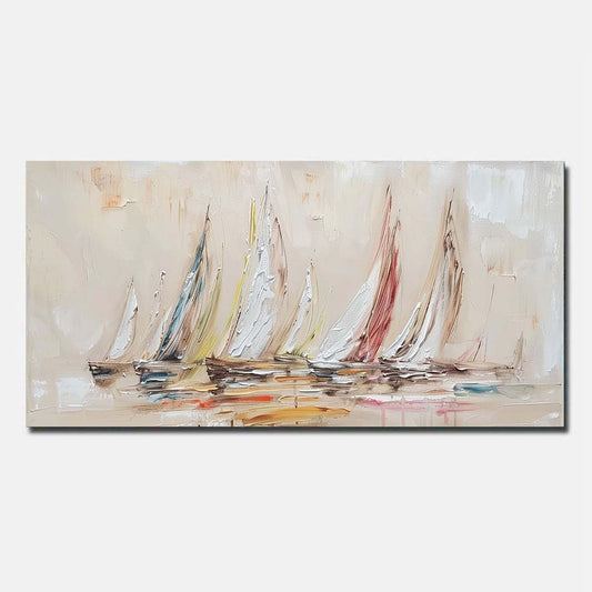 Hand Painted Oil Painting On Canvas Sailing boat Red Abstract Wall Art Unframed/Rolled