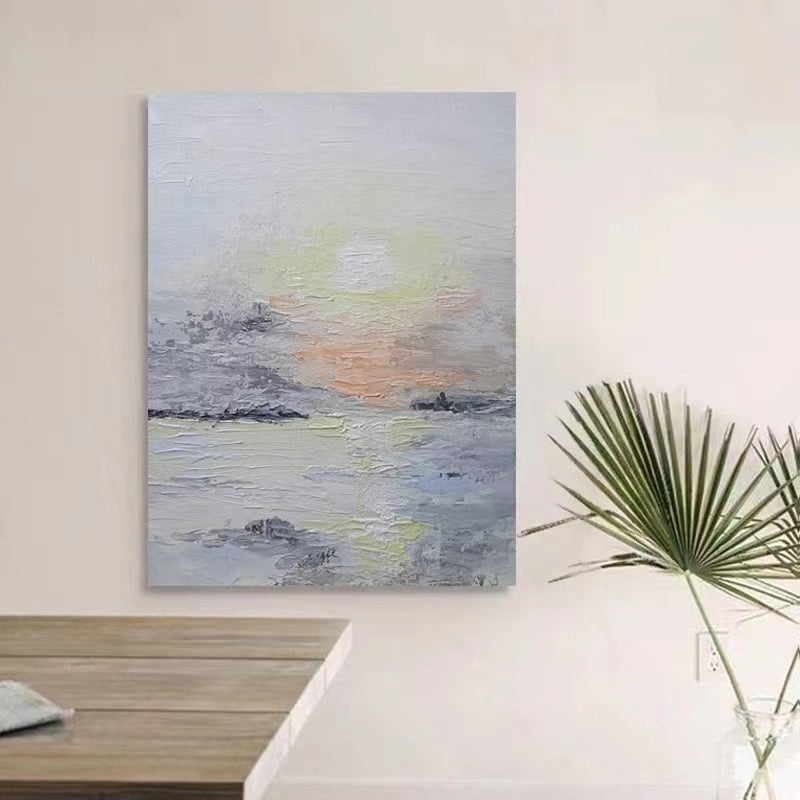 Original Hand painted Setting Sun Living Room Abstract Decoration Oil Painting Sofa Background Scenery Hanging Painting,31inx47in,No Frame