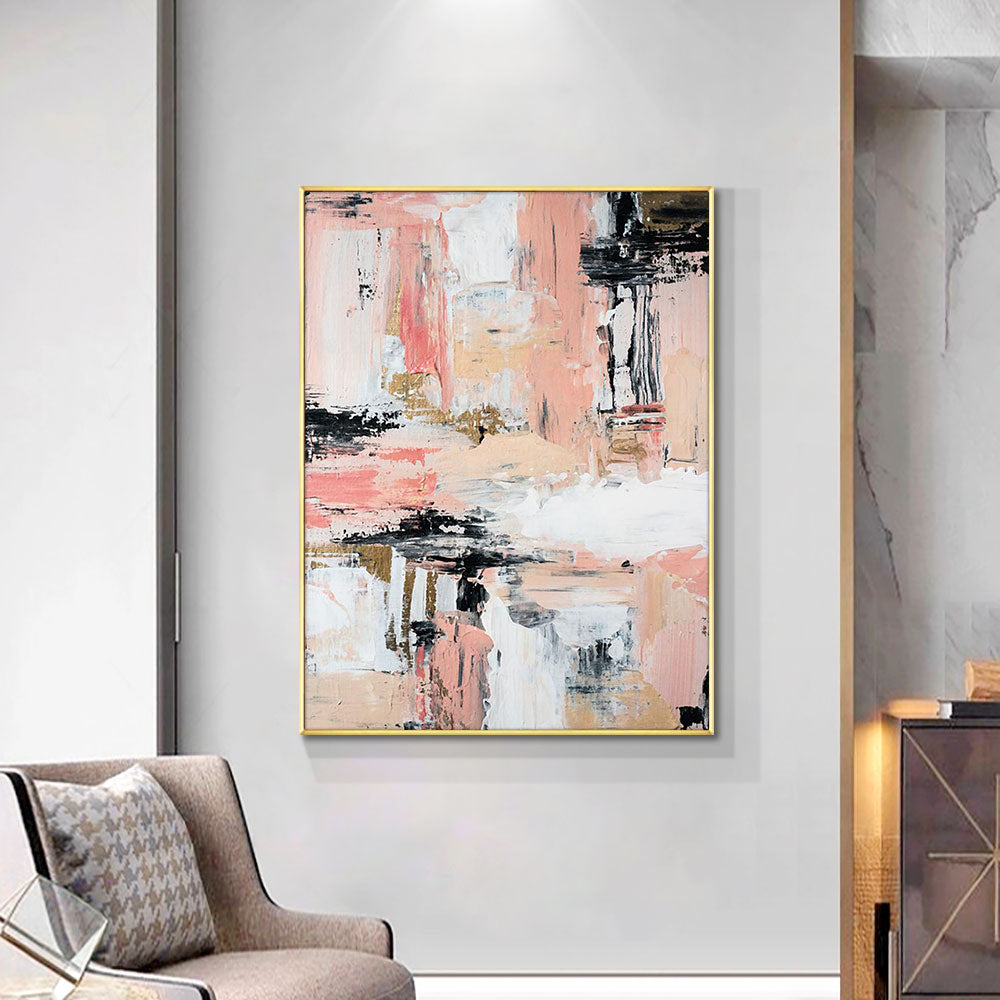 Hand Painted Oil Painting On Canvas Abstract Textured Pink Paintings Wall Art For Living Room,31inx47in