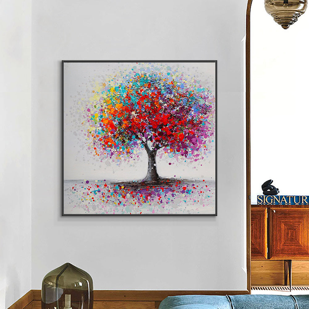 Abstract Colorful Trees Oil Painting  Hand Painted On Canvas Modern New Decorative Handmade Wall Art,31inx31in,No Frame