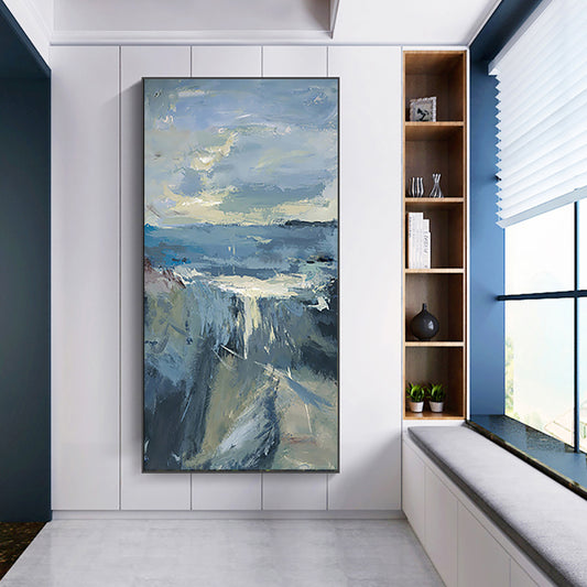 Abstract Handmade Thick Texture Oil Painting Mountain Rive Oil Painting Canvas Wall Art Living Room Office ,27inx54in,No Frame
