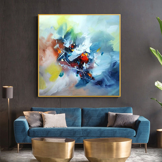Pure Hand painted Decorative Painting Abstract Living Room Dining Room Bedroom Hanging Painting Watercolor Oil Painting,31inx31in,No Frame