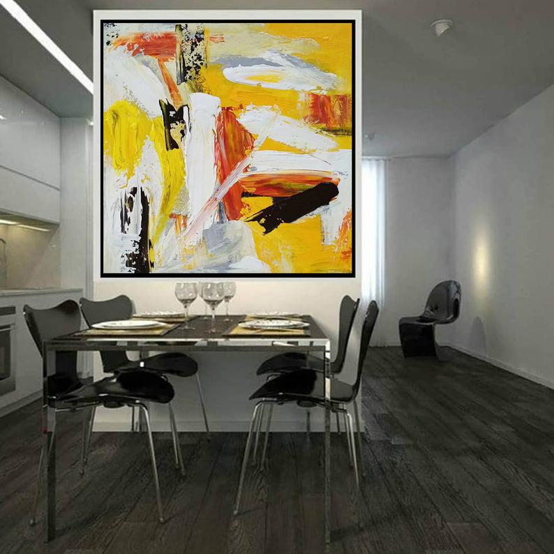 Extra-LargeWallArtCanvasYellowPaintingOnCanvasModernAbstractPaintingTexturedWallArtCanvas  31in,No Frame