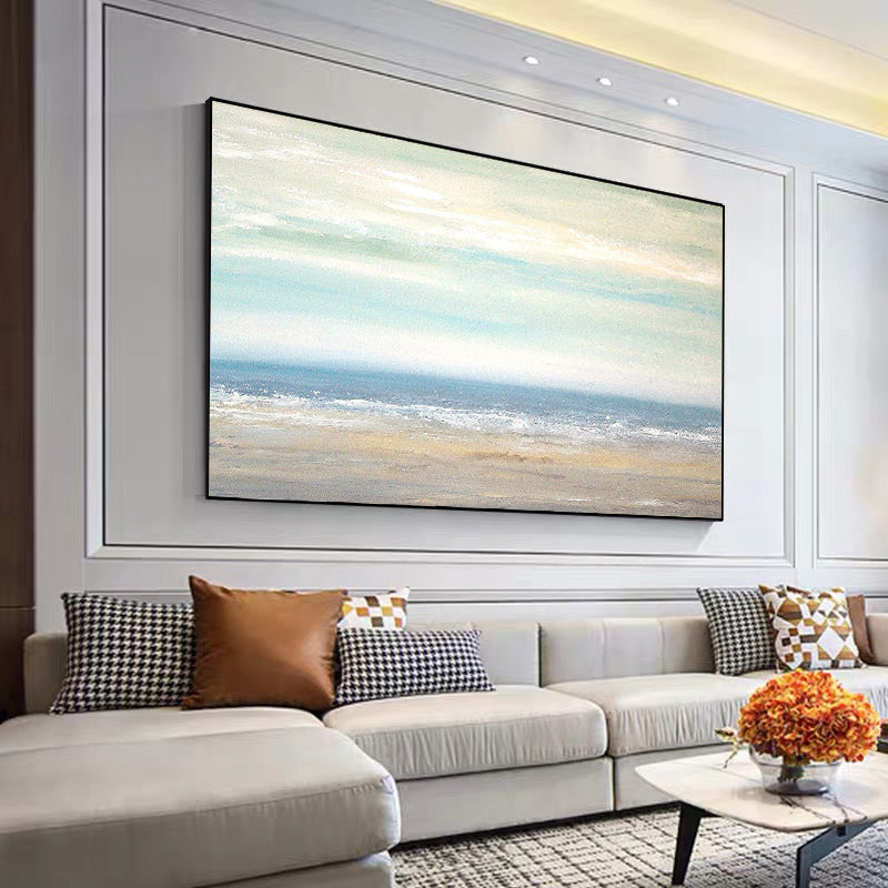 Northern European-Style Hand-Painted Abstract Oil Painting Minimalist Modern Sky Realm Scenery Decorative Painting American-Styl27inx54in,No Frame