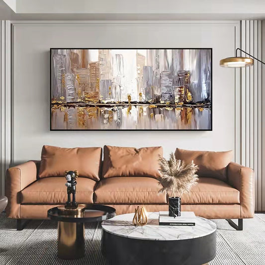 Modern Abstract Living Room Decoration Painting Office Mural Sofa Background Wall Hanging Painting City Handpainted Oil,27inx54in,No Frame