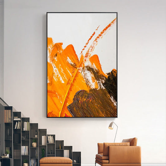 Abstract  Hand Painted Oil Painting On Canvas Coffee With Orange Modern Decorative Wall Art For Living Room,31inx47in,No Frame