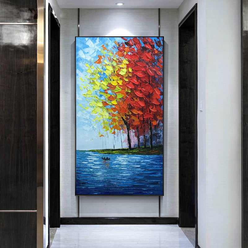 Entrance Pure hand-painted Decorative Painting Paintings Bedroom Ride Custom Landscape Oil Painting Knife Painting Corridor For27inx54in,No Frame