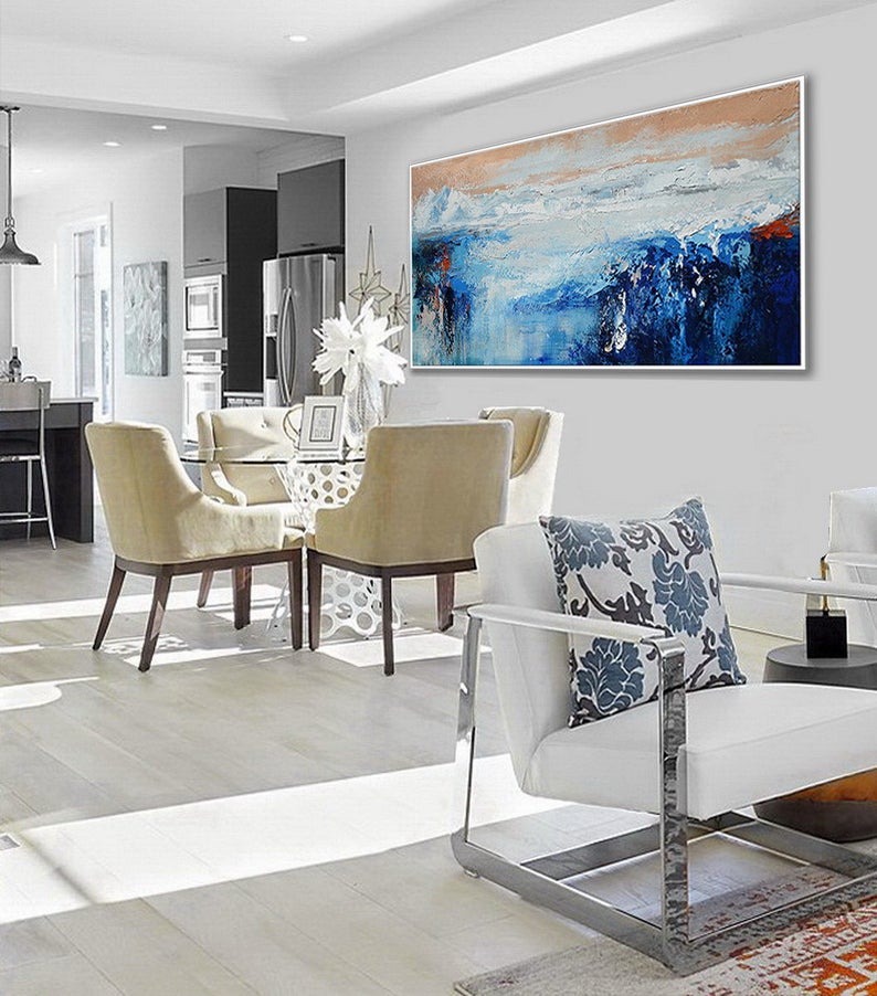 Oversize Wall Art Extra Large Textured Contemporary Art Modern Artwork Horizontal Abstract Acrylic Panoramic Canvas Painting27inx54in,No Frame